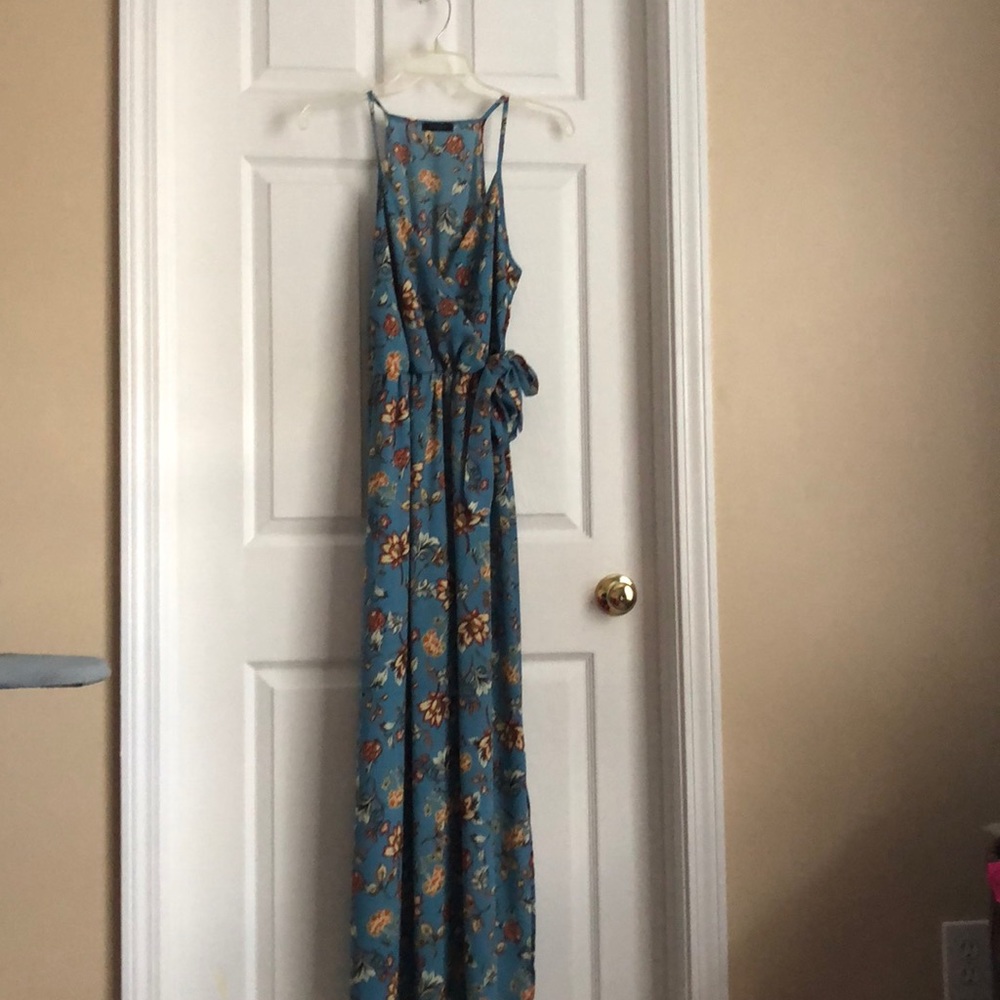 Full length spaghetti strap floral dress